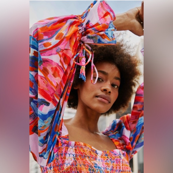 Farm Rio Colored Bananas Smocked Midi Dress - Picture 6 of 9